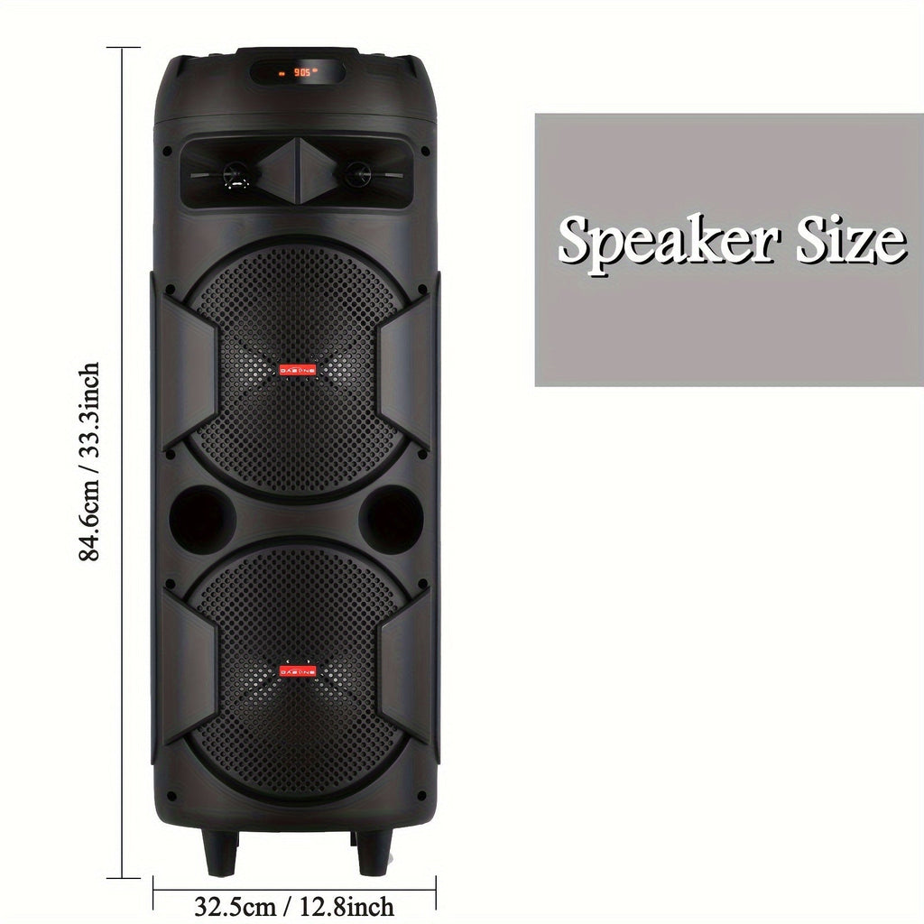 Portable Bluetooth PA Speaker with Dual 8" Woofers, Karaoke System with Wired Microphone & Remote Control, Rechargeable Battery, MP3/USB/SD/AUX/FM, LED Battery Indicator, Heavy Bass Sound
