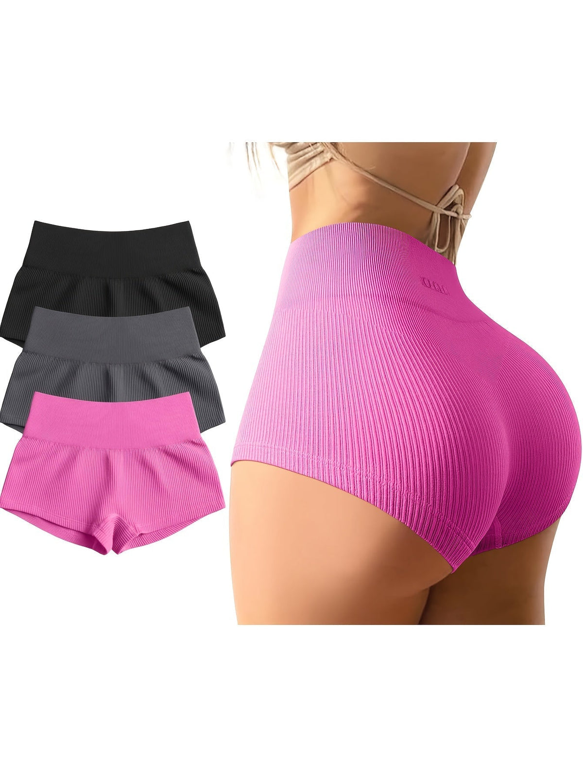 Women's 3-Pack High-Waist Seamless Yoga Shorts, Nylon Stretch Workout Shorts for Gym, Running, Cycling, Sports Activewear, S-XL