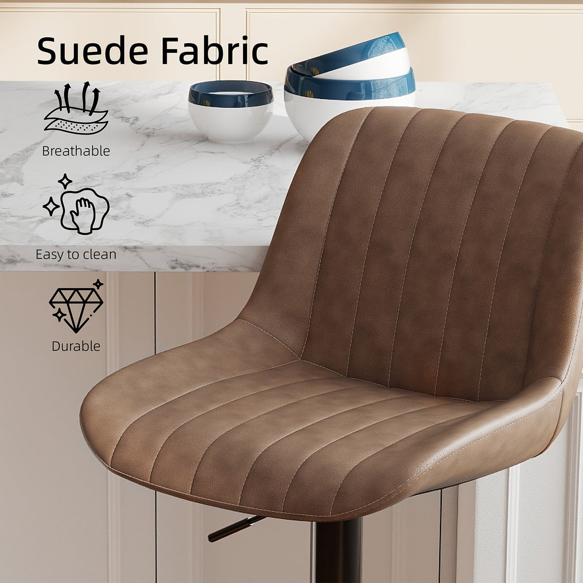 Bar Stools Set of 2/3/4, Adjustable Height Swivel Bar Chairs with Backrest & Footrest, PU Leather Ergonomic Kitchen Island Stools, Non-Slip Base, Easy Assembly, Modern Armless Counter Stools