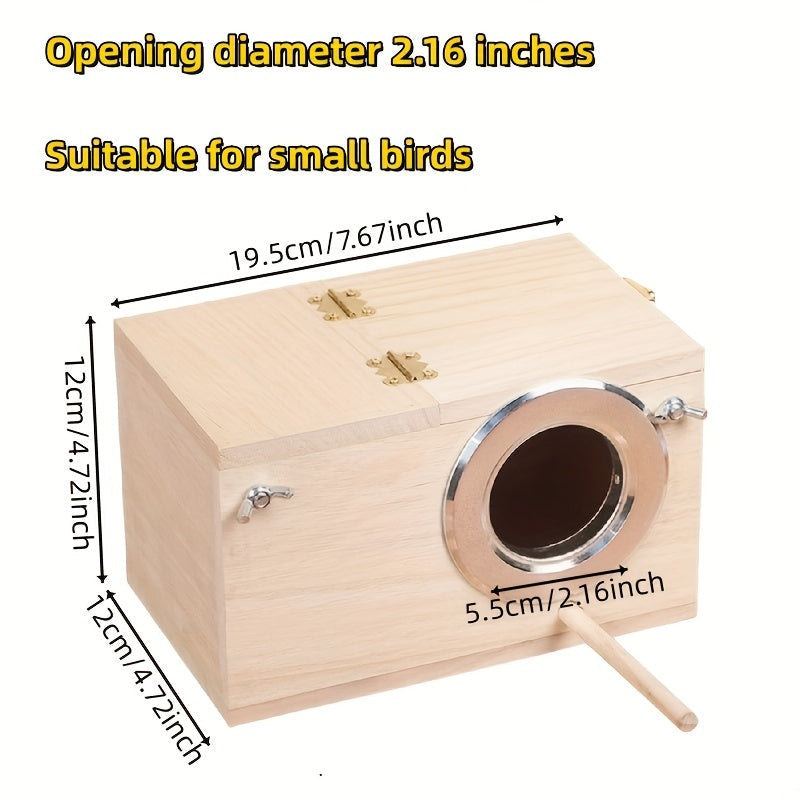 Wood Bird Nesting Box for Parakeets, Budgies & Cockatiels – Natural Wooden Breeding Box, Cozy Bird Cage Accessory – Safe Nesting Habitat for Small Pet Birds