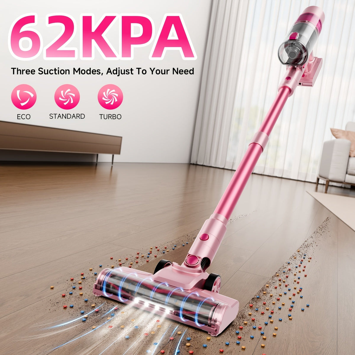 Cordless Vacuum Cleaner 550W 62Kpa Powerful Suction LED Smart Display Anti-Tangle Brush Removable Battery Lightweight All-in-1 for Home Carpet Pet Hair Hardwood Floor Multiple Colors