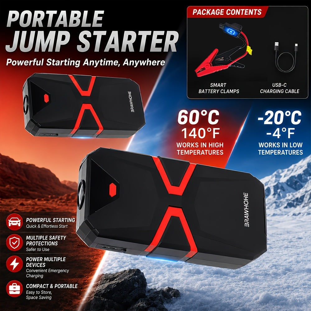 3000A 9-in-1 Car Jump Starter with Built-in Tire Inflator, USB Ports & LED Emergency Light – 12V Portable Wireless Battery Booster for Cars, Trucks & SUVs – Roadside Emergency Tool – Velora
