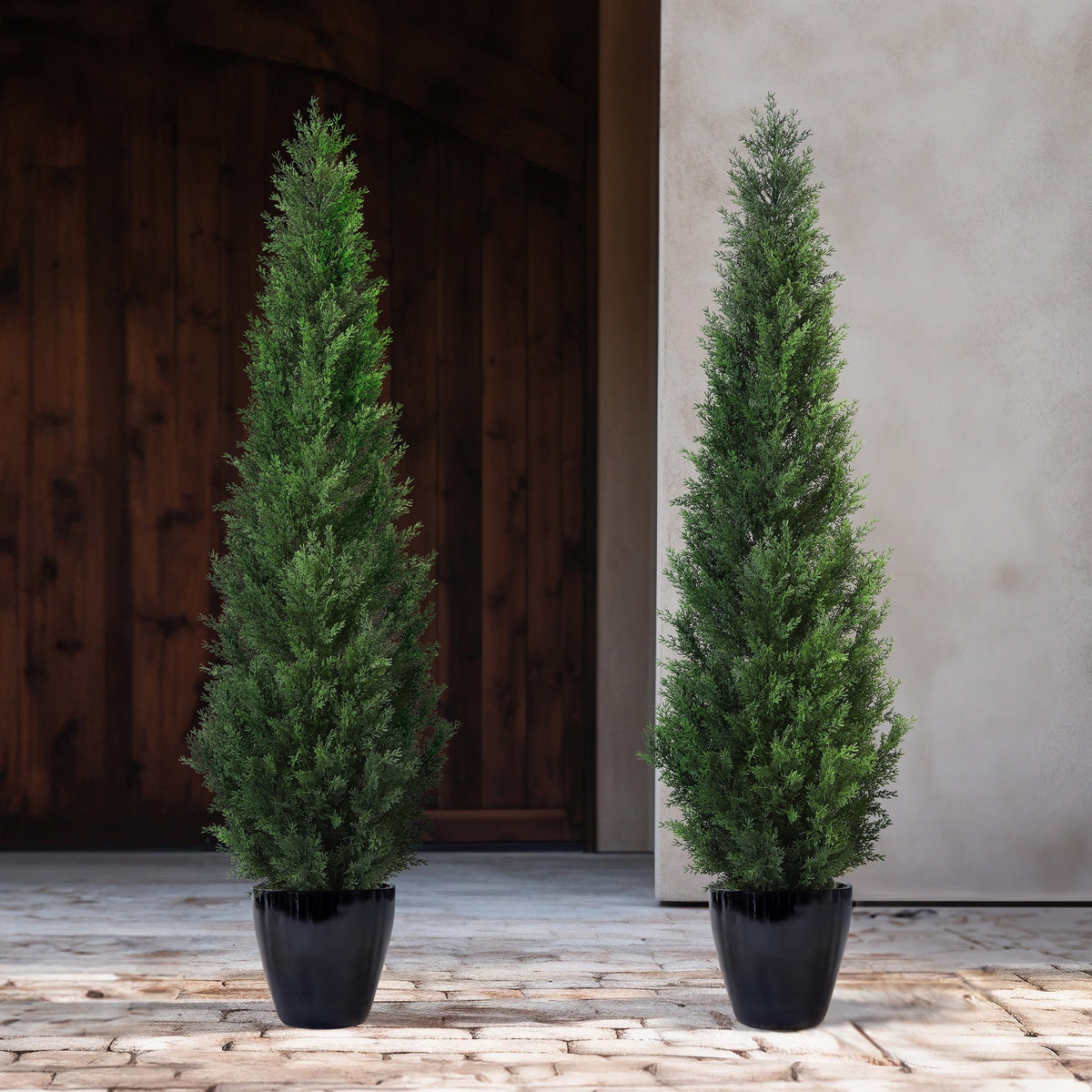 Artificial Topiary Cedar Tree - UV-Rated, 3 / 4 / 5ft, 1pc or 2pcs - Concrete Base, Faux Pine Shrub - Front Porch, Home & Office Decor