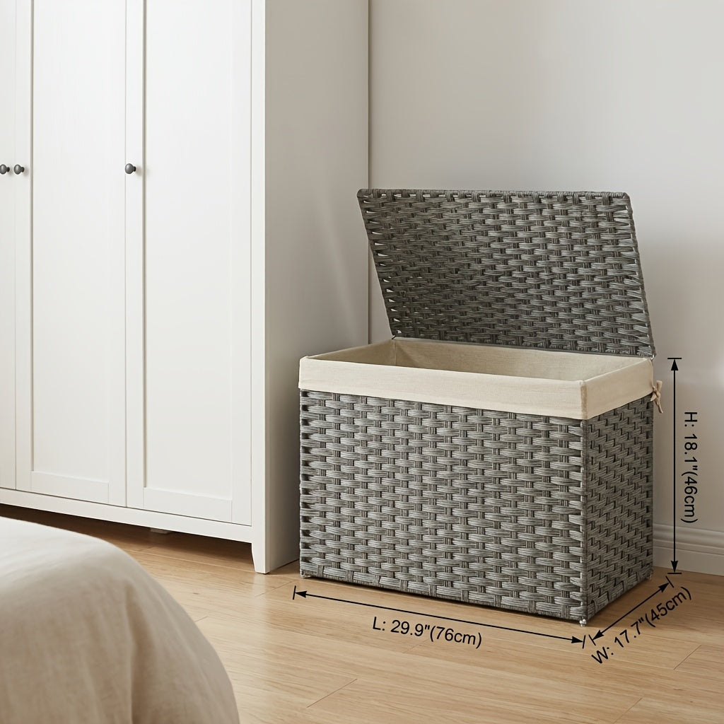 Large Foldable Storage Basket with Lid & Handles Removable Liner Metal Frame for Blankets Laundry Bedroom – 9.25 / 17.2 / 42.3 Gal – Natural Brown & Gray