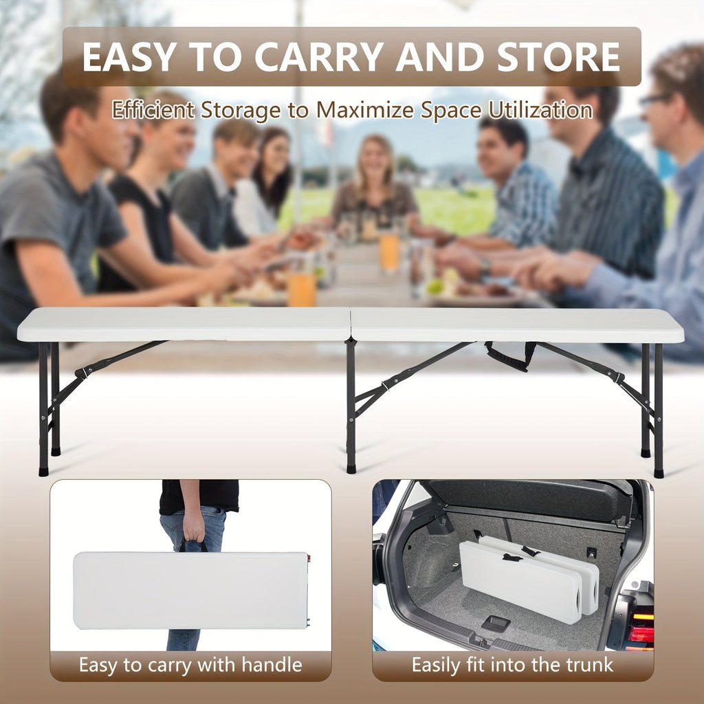 6-Foot Heavy-Duty Folding Bench, Plastic Seat, Metal Legs, Lightweight & Sturdy, for Outdoor & Indoor Use, Camping, Picnics, Parties, Weddings, Tailgating, Easy Fold & Store