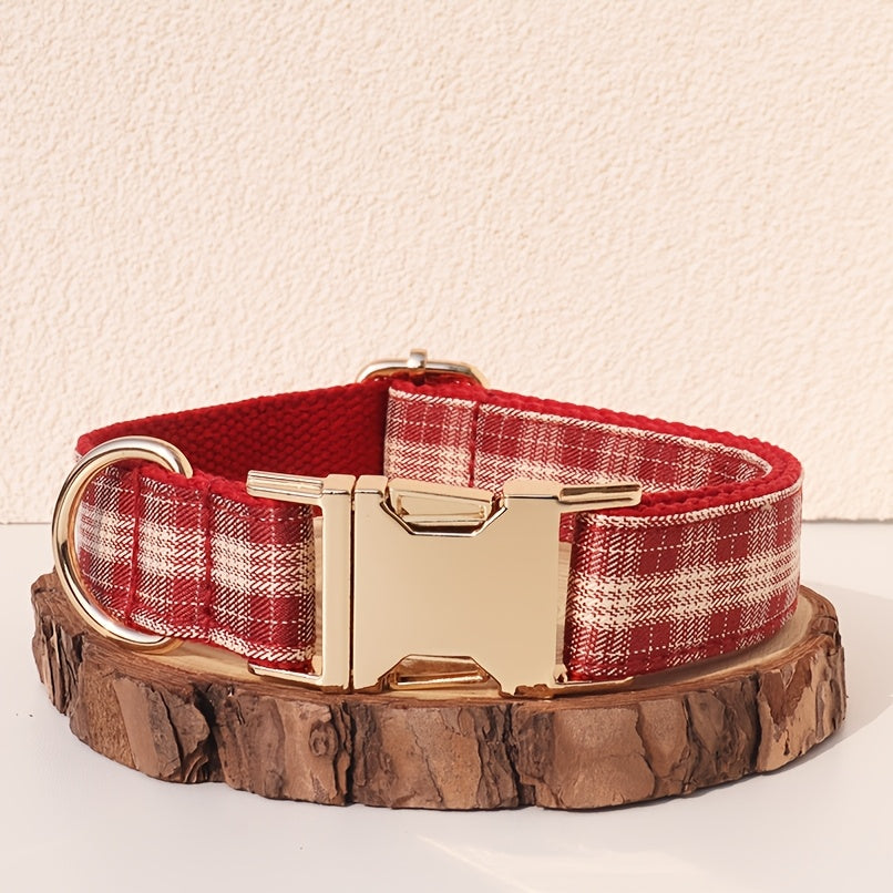 Personalized Dog Collar with ID Tag - Customizable Anti-Lost Pet Collar in 21 Styles, Adjustable XS to XL for Small, Medium, and Large Dogs, Plaid, Floral, and Dot Patterns, Engraved Contact Information