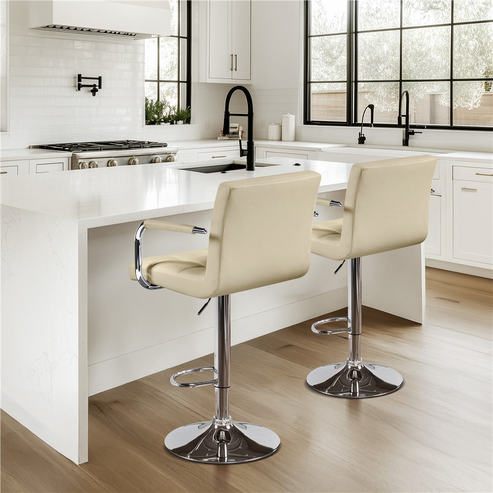 PU Leather Bar Stools Set of 2, Adjustable Height Swivel Counter Stools with Backrest & Footrest, Heavy-Duty Steel Base, Easy Clean Kitchen Island Dining Room Home Bar Chairs, Multiple Colors