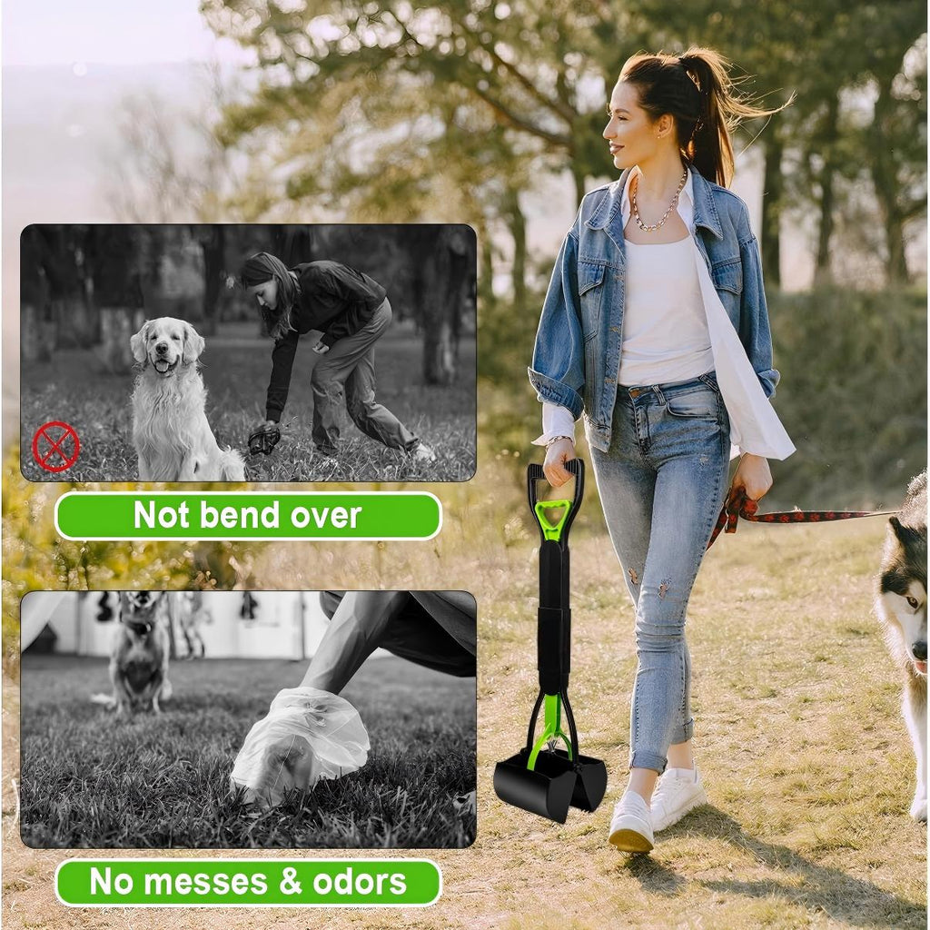 Portable Foldable Dog Poop Scooper with Cleaning Brush - Strong Serrated Clamp Waste Grabber for Yards, Lawns & Gravel, No-Dead-Angle Pet Waste Pickup Tool, High-Strength Durable Design