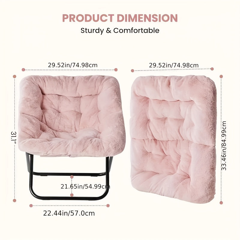 Square Moon Chair Foldable Lounge Chair 450 Lbs Capacity Padded Backrest Sturdy Metal Frame Space-Saving for Bedroom Balcony & Carpeted Floor – White Pink Gray
