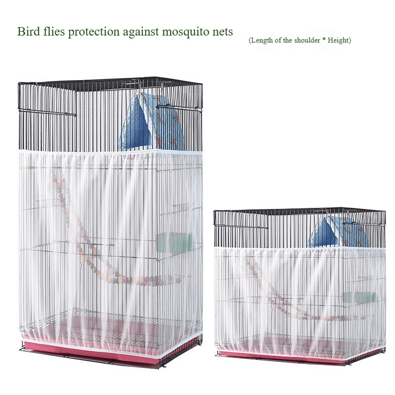 Adjustable Bird Cage Net Cover - Breathable Polyester Mesh Cage Cover to Prevent Mosquitoes, Feather Scatter, and Food Spillage - Fits Round and Square Cages for Parrots, Parakeets, and Budgies S/M/L