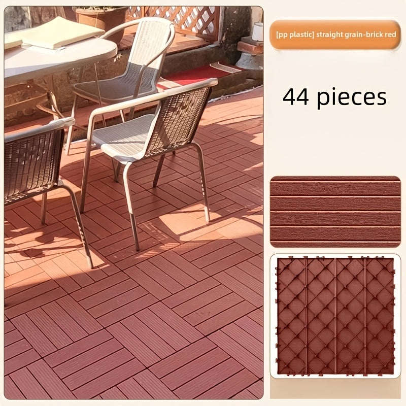 Interlocking Plastic Floor Tiles 44-Piece 12-Inch – Waterproof All-Weather PP Deck Tiles for Patio Balcony Pool Side Backyard Indoor Outdoor in Gray & Red