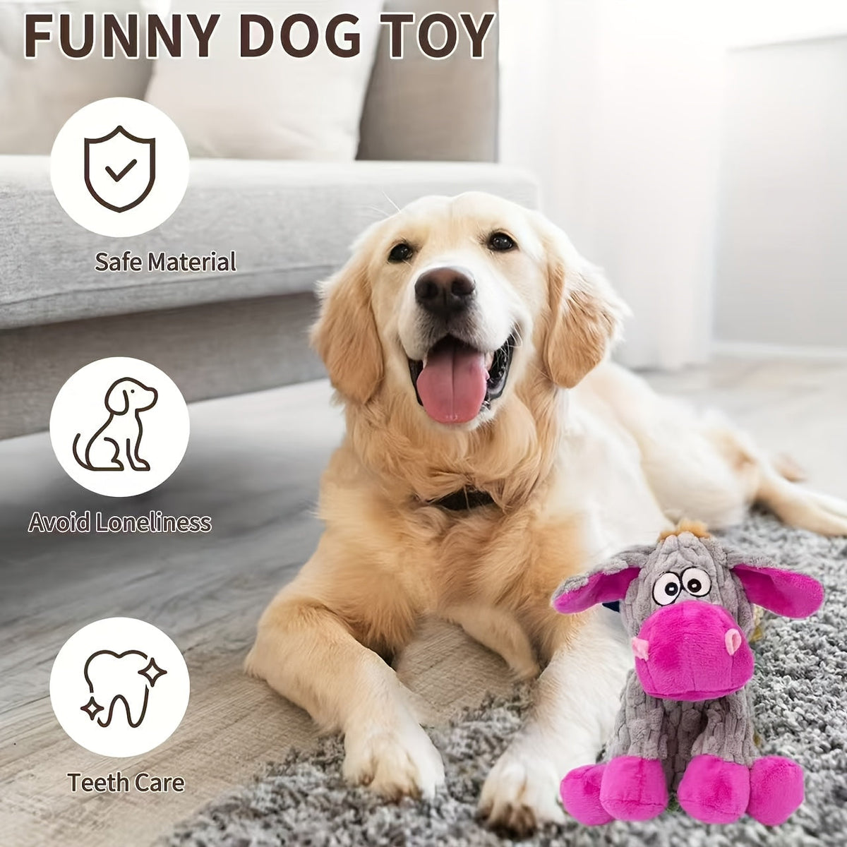 粉色驴子发声毛绒狗玩具——适合中小型犬的可爱搞怪填充咀嚼玩具，幼犬柔软互动咬咬公仔，爱犬人士及宠物玩耍的趣味礼物
