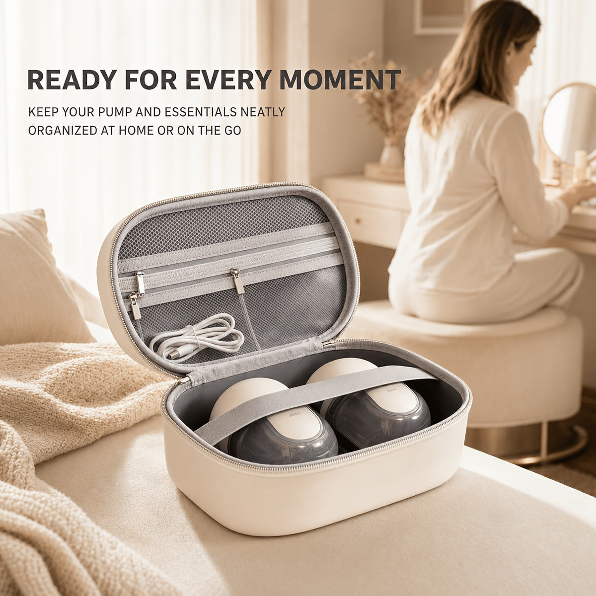 Portable Hard-Shell Breast Pump Storage Case for Eufy S1 Pro S1 E20 & E10, Travel Organizer Bag for Pump Accessories Charging Cable & Parts, Off-White (Case Only)