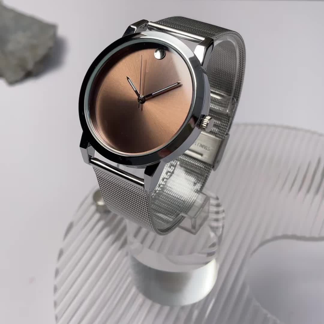 Men's Minimalist Stainless Steel Band Quartz Watch, Slim Round Dial, Casual Fashion Everyday Wear, Gift for Him, Silver Brown