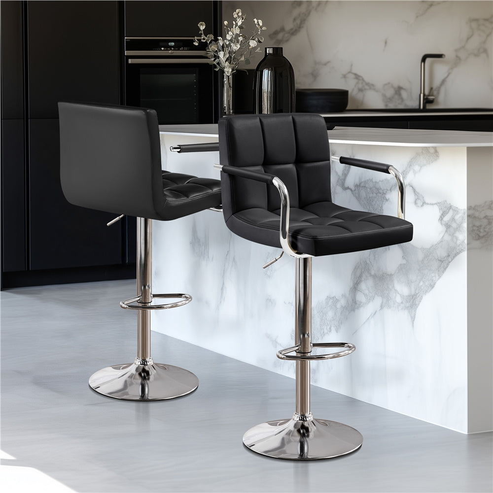 PU Leather Bar Stools Set of 2, Adjustable Height Swivel Counter Stools with Backrest & Footrest, Heavy-Duty Steel Base, Easy Clean Kitchen Island Dining Room Home Bar Chairs, Multiple Colors
