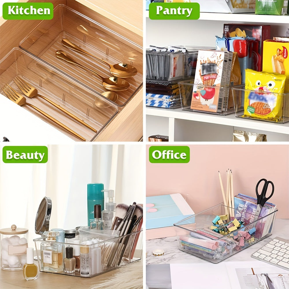 Clear Pantry Organizer Bins, Set of 6 Plastic Food Storage Containers for Kitchen, Fridge, Cabinet, Snack, Spice, and Condiment Pouch Organization