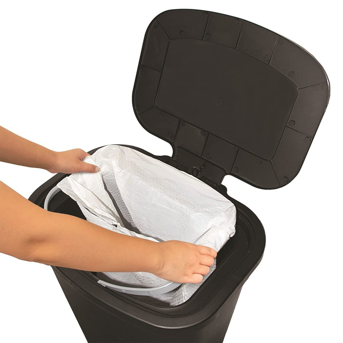 20 Gallon Kitchen Trash Can – Odor Protection Lid Step-On Foot Pedal Bag Rings Slim Profile 20.25"x16"x26.25" for Kitchen Office & Home in Black