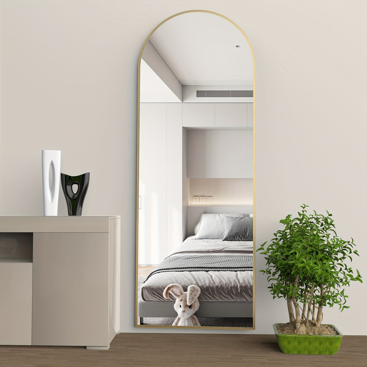 Arched Full Length Mirror 64"x21" Black Metal Frame, Floor Standing Leaning Wall Mirror, Arch Vertical Body Mirror for Living Room Bedroom Entryway Bathroom, Modern Home Decor