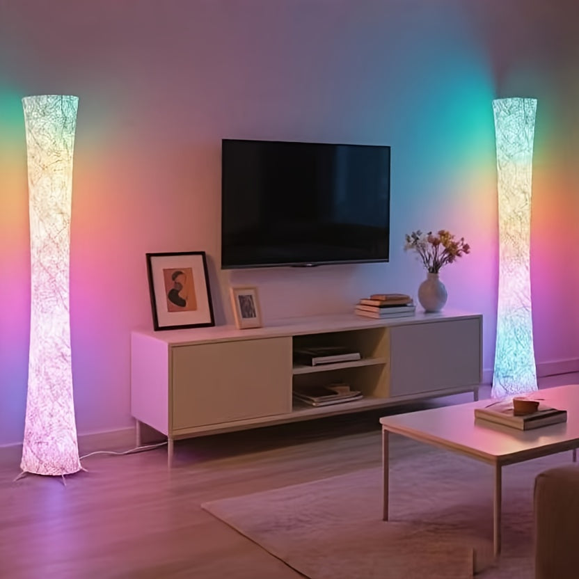 Smart RGB LED Floor Lamp with White Fabric Shade – Music Sync, 16 Million Colors, Dimmable, App & Remote Control, Color-Changing Standing Lamp for Living Room, Bedroom & Office, 1 or 2 Pack – Nova Mart