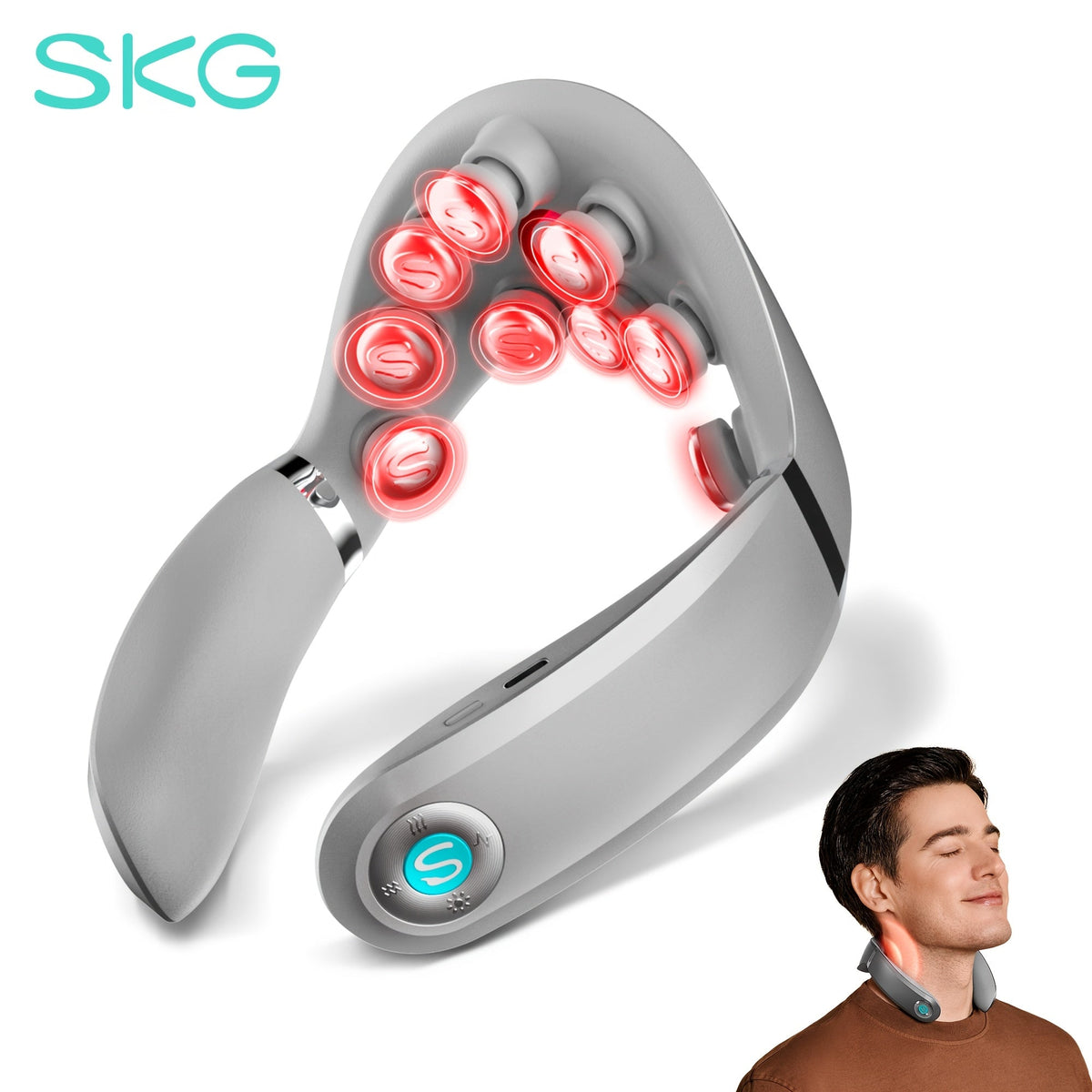 SKG Ultra-Portable Neck Massager with Heat Cordless Deep Acupressure Kneading Lightweight Wearable Hands-Free Rechargeable for Office Car & Travel – Gift for Women White / G7 Pro-E