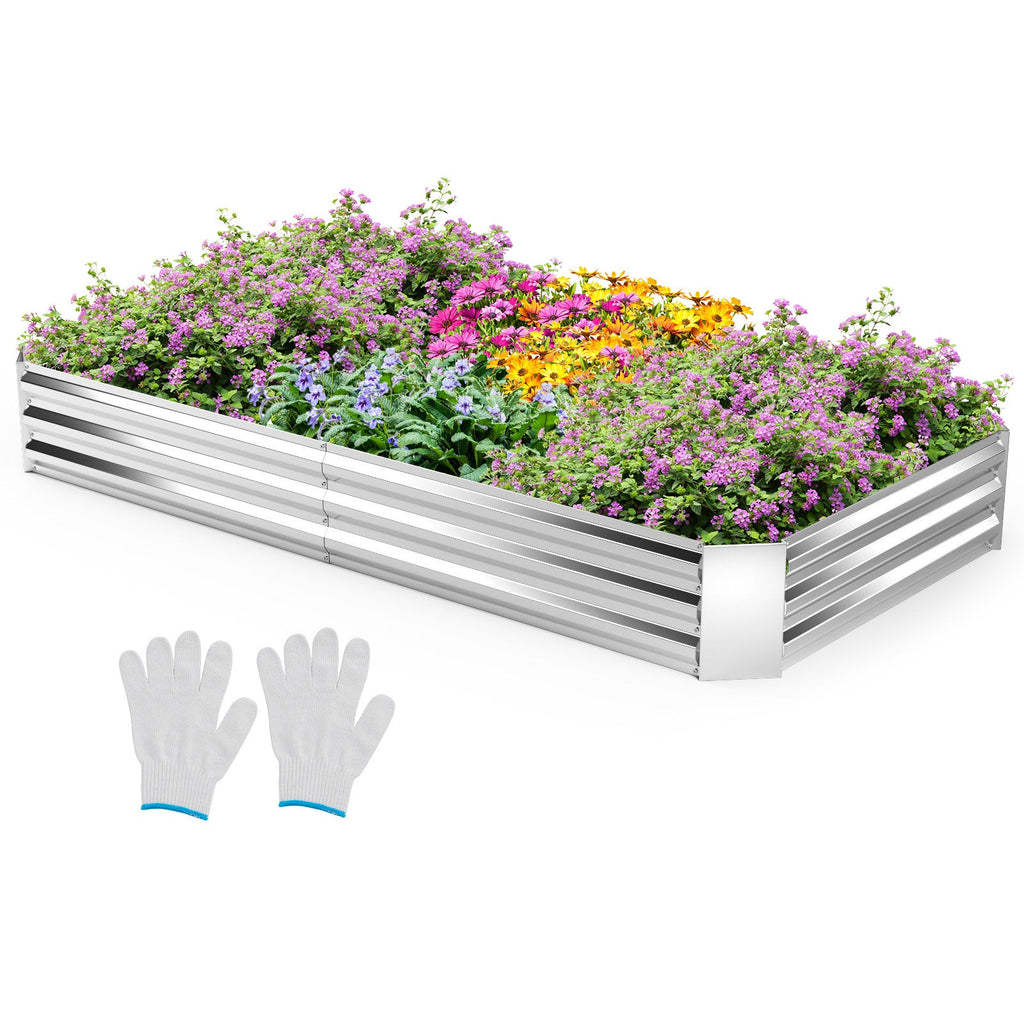 8x4x1FT Galvanized Raised Garden Bed, 30.5 Cu Ft, Open-Ended Base, X-Bar Reinforced Frame, Rustproof, Tool-Free Assembly, for Vegetables, Flowers, Herbs & Fruit, Patio, Yard, Silver