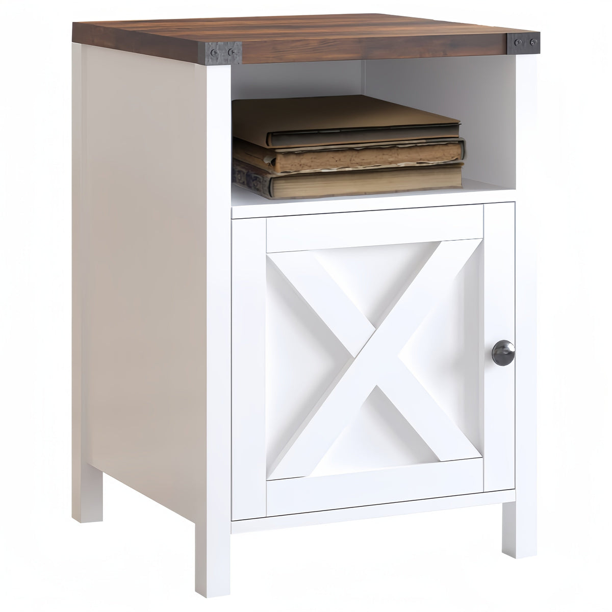 Farmhouse Nightstand with Barn Door and Shelf 23.7x15.8 Inch Rustic Modern Bedside End Table Narrow Entryway Table for Bedroom Living Room Navy Blue Grey White Oak Black 1 or 2 Pack