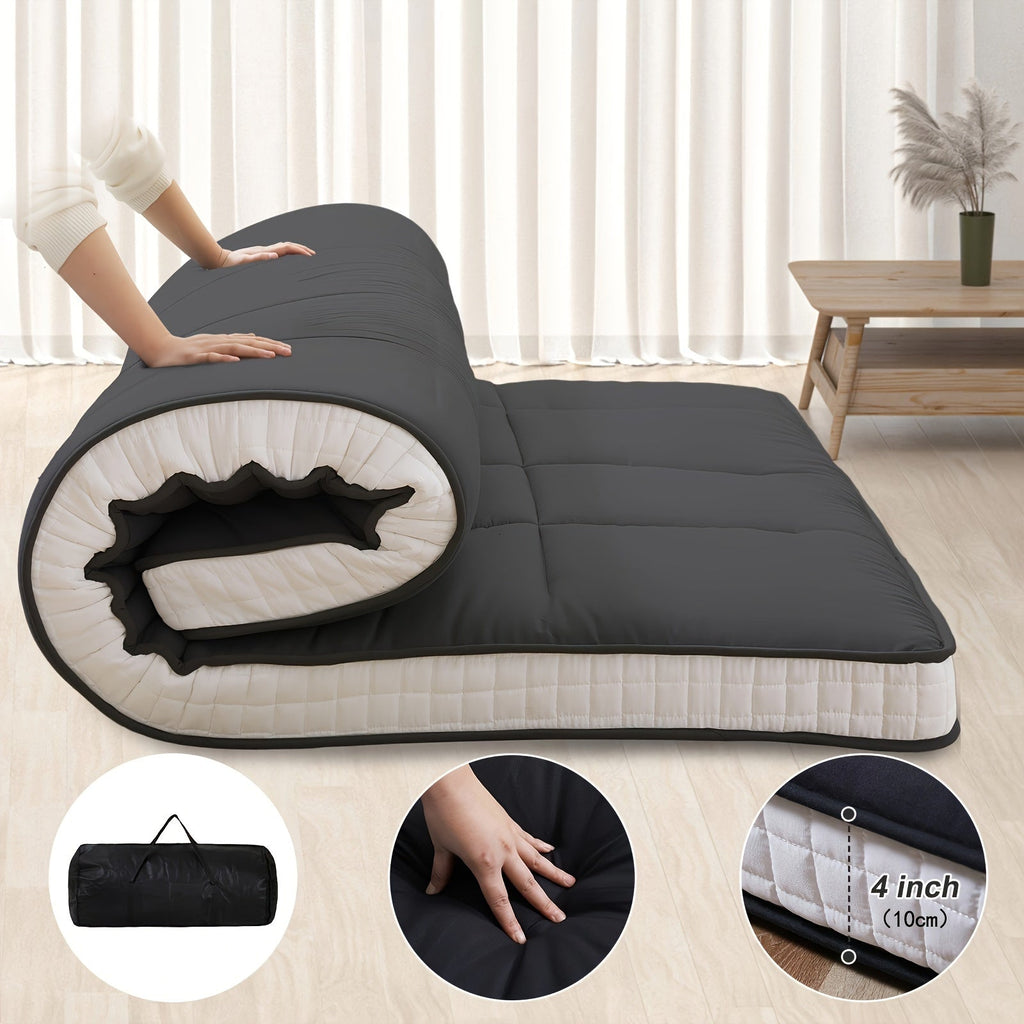 Japanese-Style Foldable Floor Mattress – Portable Roll-Up Guest Bedding for RV Travel Camping & Everyday Floor Lounging in Twin Full & Queen in Black & Grey