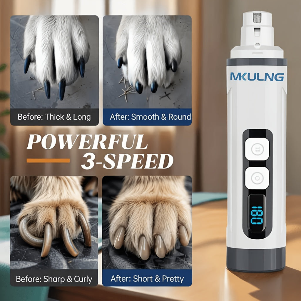 Quiet Dog Nail Grinder with LED Light – Upgraded 3-Speed Rechargeable Electric Pet Nail Trimmer & Grinder Kit, Painless Paw Grooming for Small, Medium, and Large Dogs & Cats