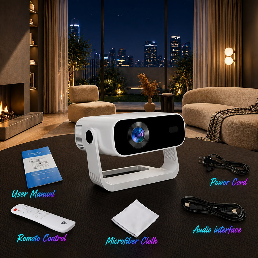 Mini Movie Projector 4K Support Native 1080P – Built-In WiFi 6 & Bluetooth 5.4 Auto Keystone Correction & Zoom for Bedroom Home Theater Outdoor