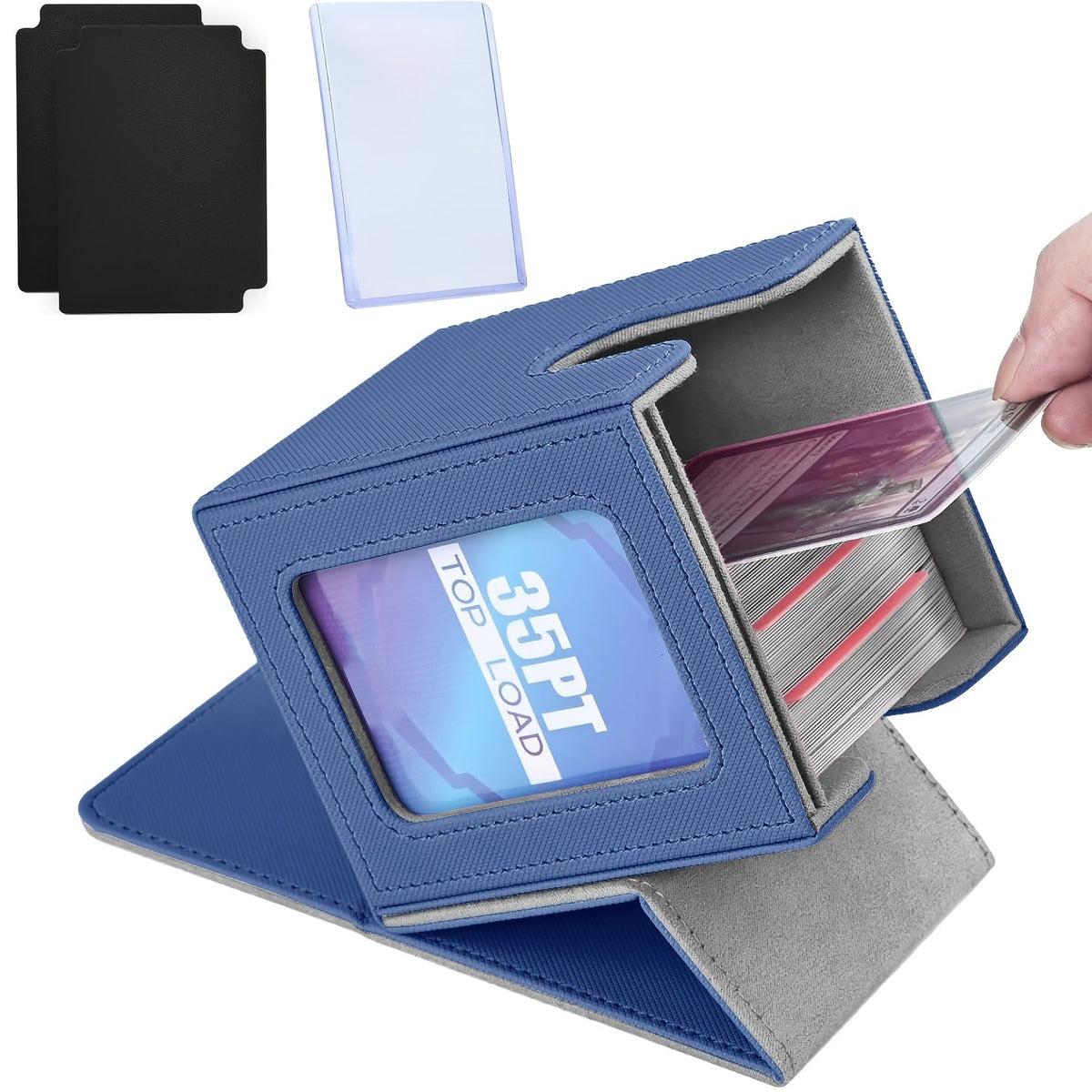 TCG Deck Box for 100+ Double-Sleeved Cards, Commander Display Card Storage Case with 2 Dividers, Top-Sleeve Compatible with MTG Magic the Gathering, Pokemon, Yu-Gi-Oh Trading Card Games - Black, Gray, Blue, Purple, Green