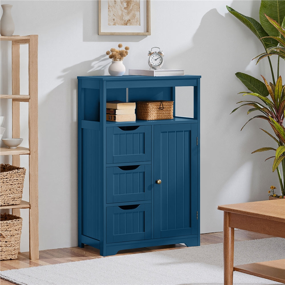 3-Drawer Bathroom Floor Cabinet with Open Shelf & Adjustable Storage – Moisture-Resistant MDF Organizer for Bathroom, Living Room & Kitchen, Modern Freestanding Cabinet – Nova Mart