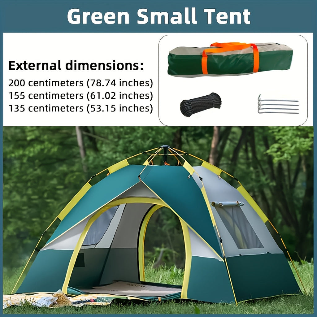 4-Person Pop-Up Camping Tent, Instant Setup with UV Protection, Insect Netting & Sunshade, Automatic Family Tent in Dark Green for Beach, Park, Camping, Hiking, and Outdoor Adventures, Featuring Sturdy Zippers & Support Poles