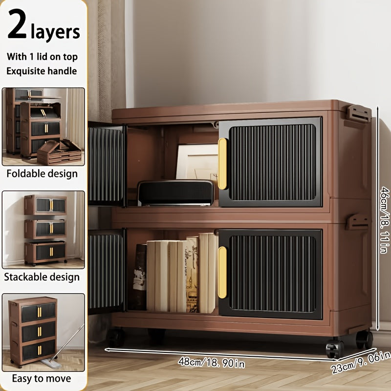 Foldable Plastic Storage Cabinet 2–5 Floors Multi-Layer Stackable Organizer with Doors for Hallway Entryway Living Room & Pantry – Space-Saving Modern Design