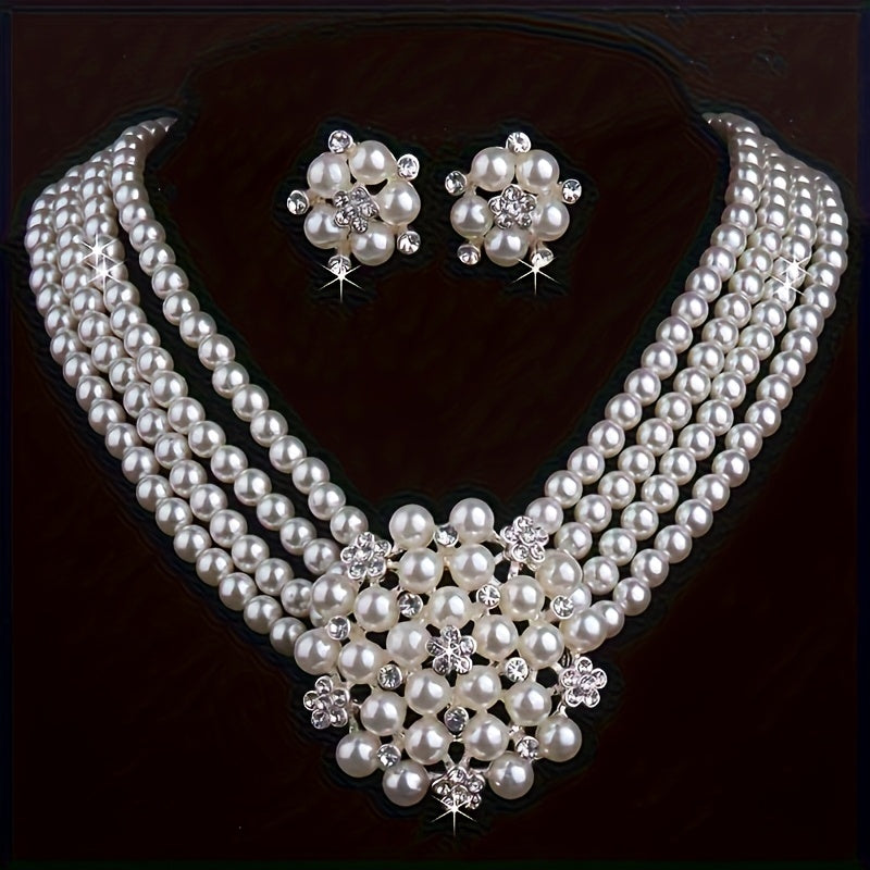 Luxury Bridal Necklace & Earring Set for Women – Silver-Plated Beaded Jewelry Set for Weddings, Evening Parties & Stage Performances, Elegant Dress Accessories