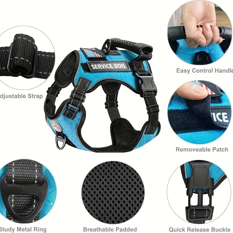 Reflective Dog Harness Vest with Leash, Shock-Absorbing No-Pull Pet Harness with Night Vision Reflective Strips, Comfortable Vest Style for Small, Medium, and Large Dogs