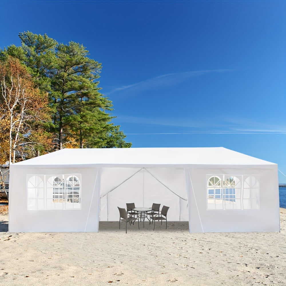 10x30 Ft Outdoor Party Tent Canopy, 8 Removable Sidewalls with Windows, Waterproof PE Cloth & Iron Frame, for Wedding, Party, Patio, Parking & Gazebo, White/Blue/Black, Accessories Included