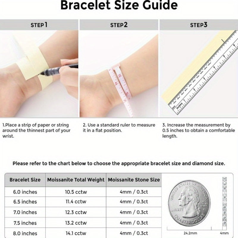Moissanite Tennis Bracelet 925 Sterling Silver Round Cut Lab-Created Diamond Safety Buckle Elegant Luxury Jewelry Gift for Men and Women Christmas