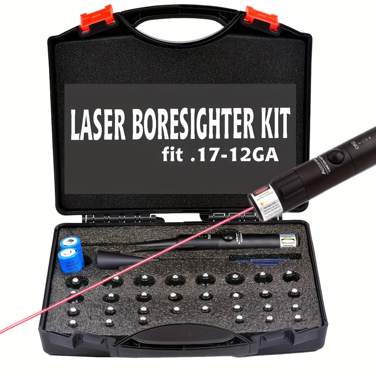Laser Bore Sight Kit with 32 Adapters – Red & Green Laser Boresighter for .17 to 12GA, High Precision Rifle Zeroing Tool with 8-Hour Battery Life, Button ON/OFF for Hunting and Shooting