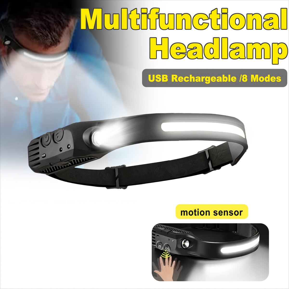 4-Pack USB Rechargeable LED Headlamp, Ultra-Bright Hands-Free with Adjustable Headband, Built-in 1200mAh Lithium Battery, Multi-Mode Emergency Work Light for Camping, Hiking, Running, Fishing, and Repairing