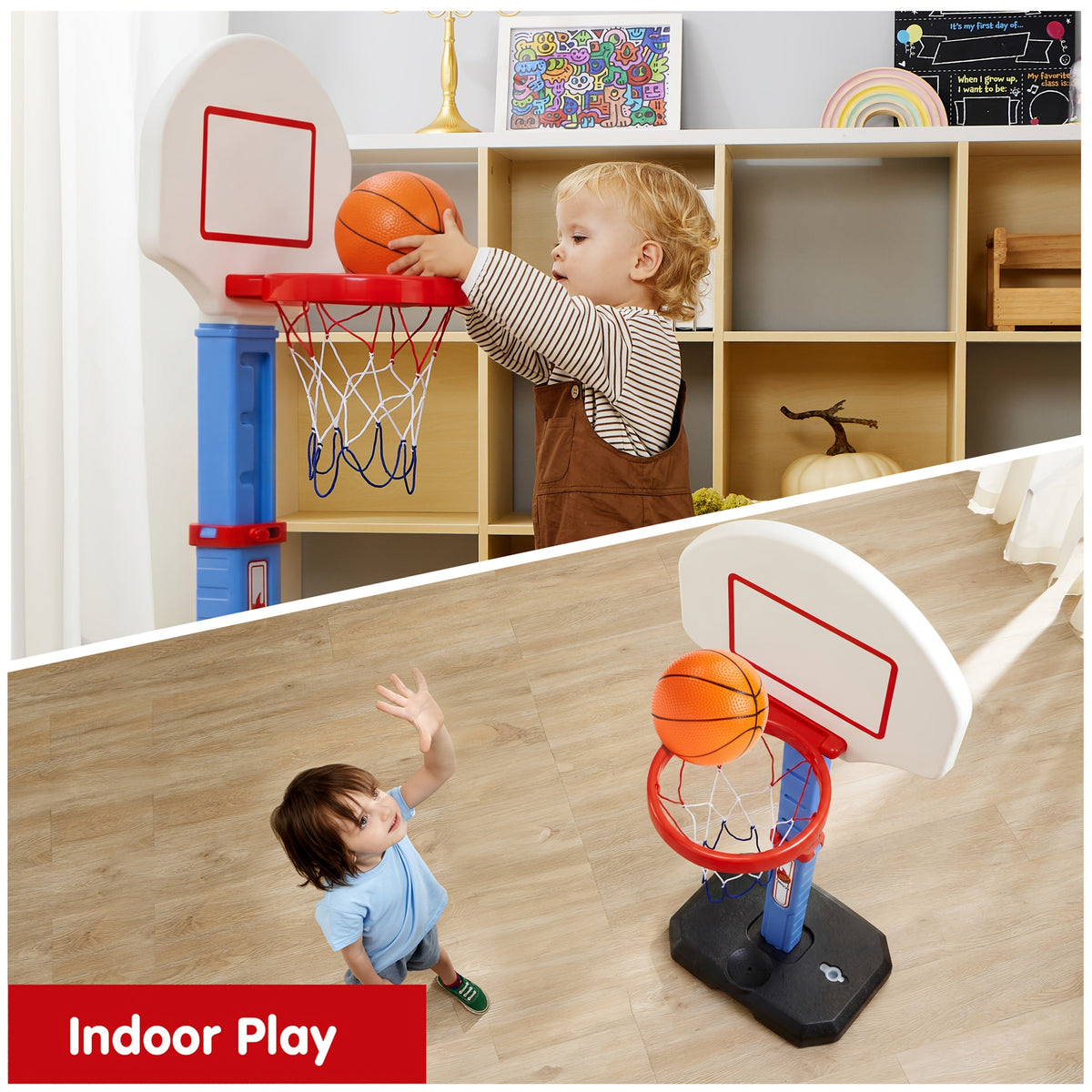 Kids Basketball Arcade Game Set Adjustable Height 2.5–3.5 Ft 4 Balls Air Pump & Backboard Indoor & Outdoor Safe for Toddlers – Pink & Blue Birthday Christmas Gift