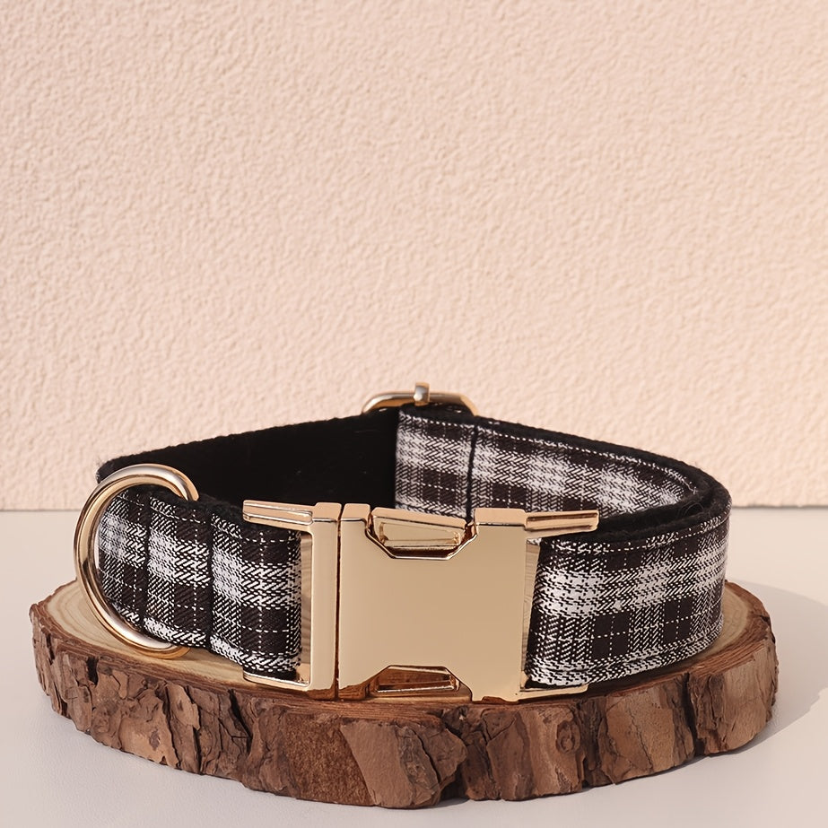 Personalized Dog Collar with ID Tag - Customizable Anti-Lost Pet Collar in 21 Styles, Adjustable XS to XL for Small, Medium, and Large Dogs, Plaid, Floral, and Dot Patterns, Engraved Contact Information