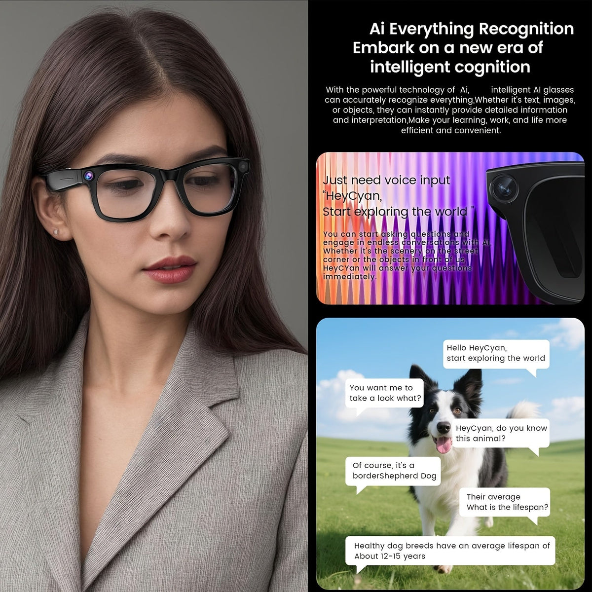 AI Smart Glasses with Camera or Audio – Real-Time Translation in 110+ Languages, HD Video Recording, AI Voice Control, Hi-Fi Music & Calling, Photochromic Lenses, Sports & Skiing Outdoor Wearable Tech