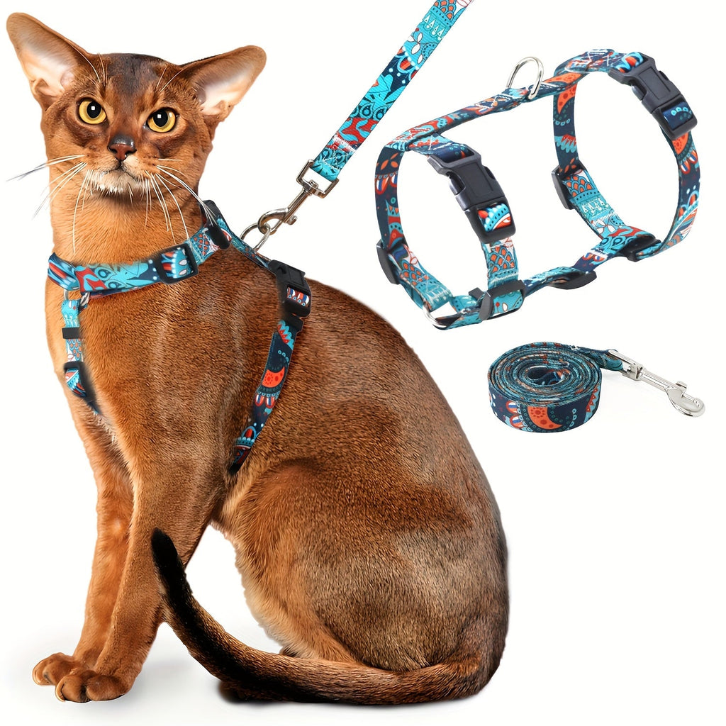 Escape-Proof Cat Harness and Leash Set, Adjustable Soft Lightweight Chest Harness for Cats, Comfortable and Safe for Walking or Traveling with Small, Medium, Large Cats and Kittens