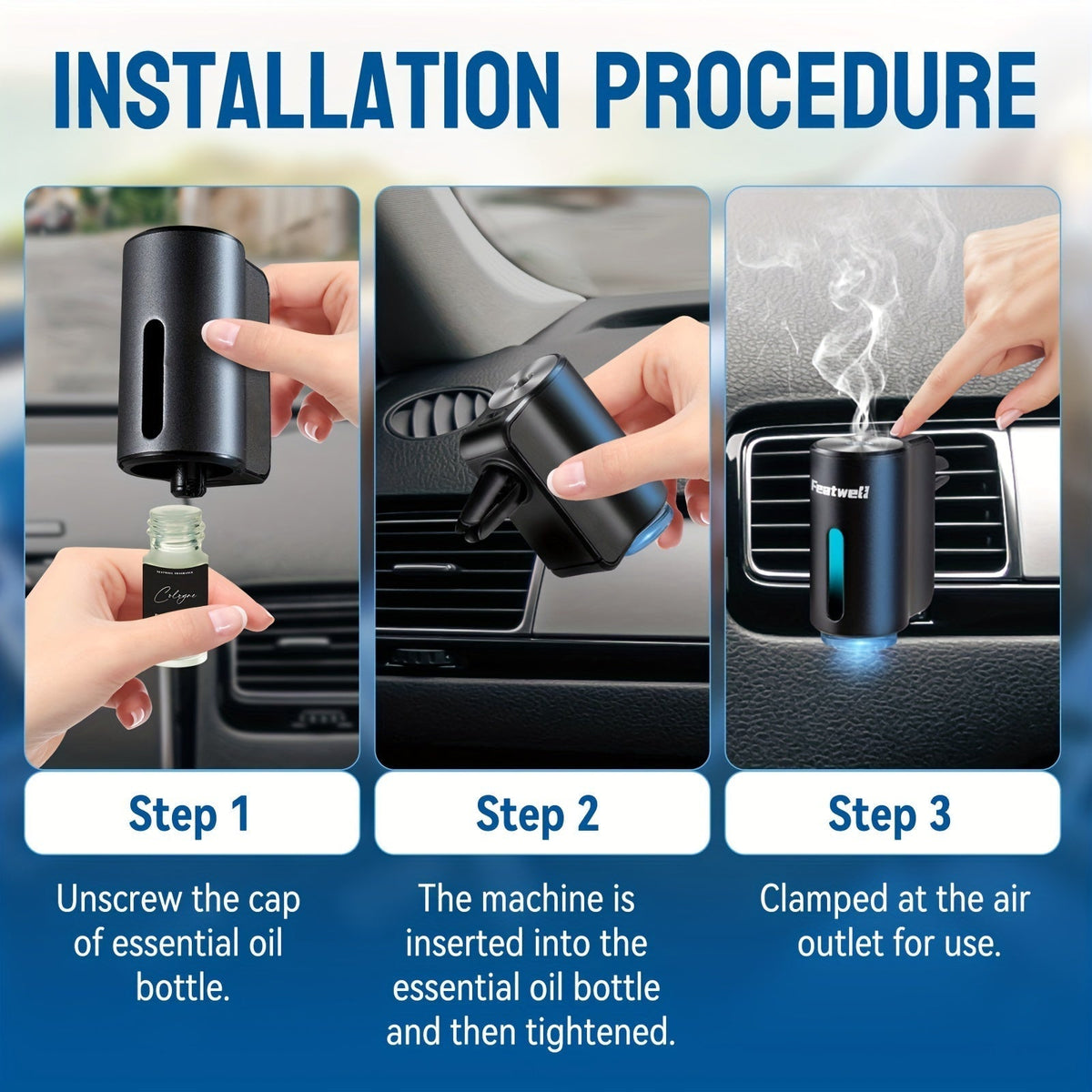 Car Essential Oil Diffuser Aromatherapy Air Freshener Smart Humidifier with 3 Adjustable Mist Modes for Vehicle Dashboard Interior