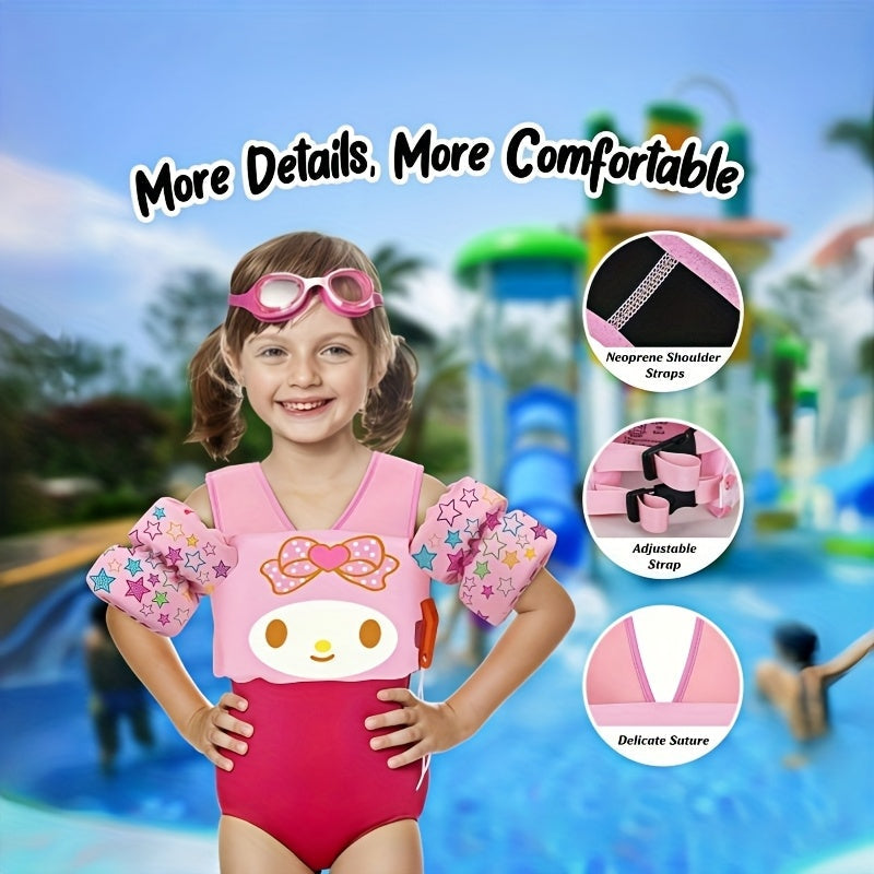 Kids Toddler Swim Vest with Arm Floaties, Adjustable Straps, Nylon, Cute Cartoon Design, 20-66 lbs, Ages 2-9 Years, Swimming Aid for Pool, Beach, Lake, Boys & Girls Beginner Swim Trainer Float Jacket