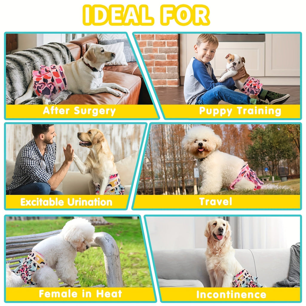 Washable Female Dog Diapers 3-Pack, Reusable and Highly Absorbent – Dog Period Panties for Female Dogs in Heat, Incontinence, and Puppy Training, XS to L