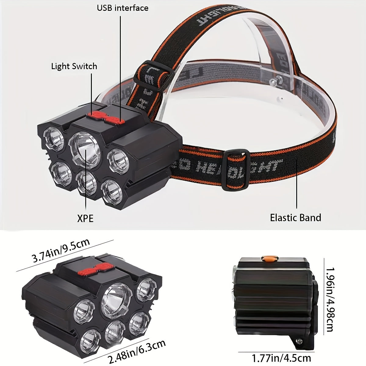 LED Rechargeable Headlamp 2-Pack – 5 LED USB Charging 4-Mode IP65 Waterproof Head-Mounted Flashlight for Camping, Hiking, Hunting, Fishing, Running, and Outdoor Sports for Men and Women