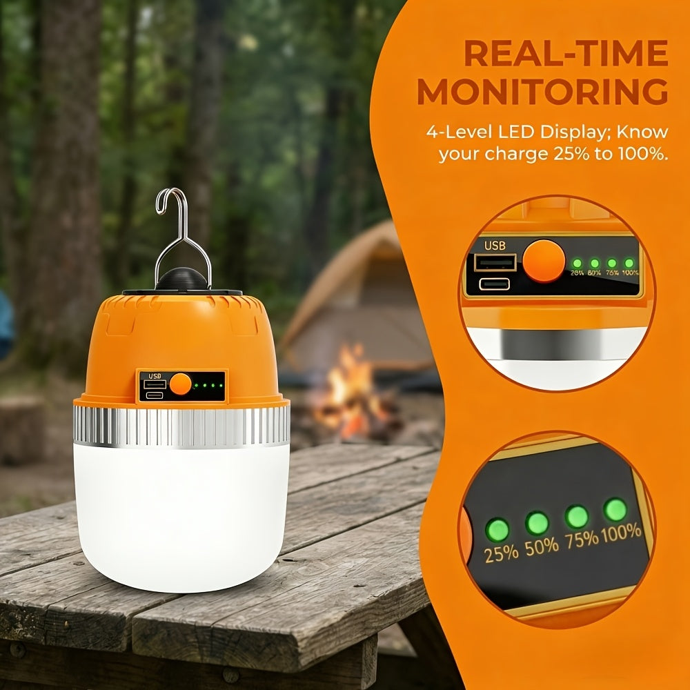 LED Camping Lantern USB Rechargeable with Built-In Power Bank, Ultra-Bright Portable Hanging Tent Light for Camping, BBQ, Patio, and Outdoor Emergency, Charges Mobile Phones, Freestanding & Hanging Design