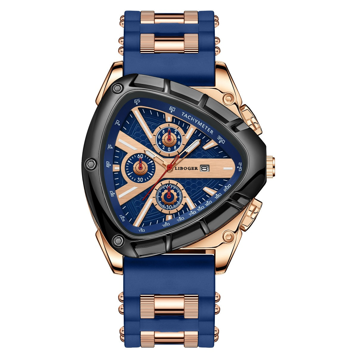 Men's Luxury Quartz Watch, Triangular Dial, Silicone Band, Date Display, Chronograph, Business Casual Wristwatch, 5 Colors