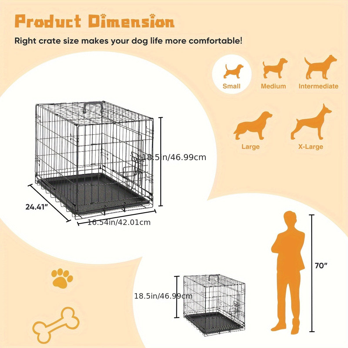 Foldable Double-Door Metal Wire Dog Crate with Divider Panel and Leak-Proof Tray, Indoor/Outdoor Travel Pet Kennel for Small, Medium, Large, and XL Dogs, 4 Sizes Available